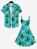 Robe D'Halloween Ligne A Chat Lune et Galaxie Imprimés de Grande Taille - Vert clair L