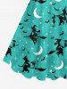 Robe D'Halloween Ligne A Chat Lune et Galaxie Imprimés de Grande Taille - Vert clair 1X