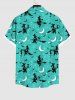 Chemise D'Halloween Chat Lune et Galaxie Imprimés Grande Taille avec Bouton - Vert XL