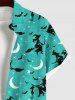 Chemise D'Halloween Chat Lune et Galaxie Imprimés Grande Taille avec Bouton - Vert XL