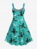 Robe D'Halloween Ligne A Chat Lune et Galaxie Imprimés de Grande Taille - Vert clair 3X