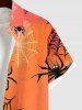 Chemise D'Halloween Boutonnée Toile D'Araignée Imprimée avec Poche de Grande Taille pour Homme - Rouge 3XL