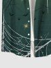 Plus Size Halloween Costume Spider Web Star Bat Print Buttons Pocket Shirt For Men -  