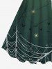 Robe D'Halloween Toile D'Araignée Chauve-souris et Etoile Imprimés de Grande Taille - Vert 5X