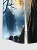 Plus Size Halloween Costume Tree Wizard Tomb Lantern Print Buttons Pocket Shirt For Men -  