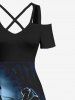 Plus Size Halloween Costume Tree Wizard Tomb Lantern Print Cold Shoulder Crisscross Maxi Dress -  