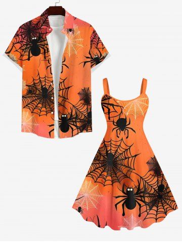 Halloween Costume Ombre Spider Web Print Plus Size Matching Set For Couples - RED