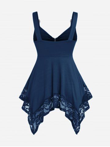 Plus Size Lace Panel Heart-ring Buckles Handkerchiefs Tank Top