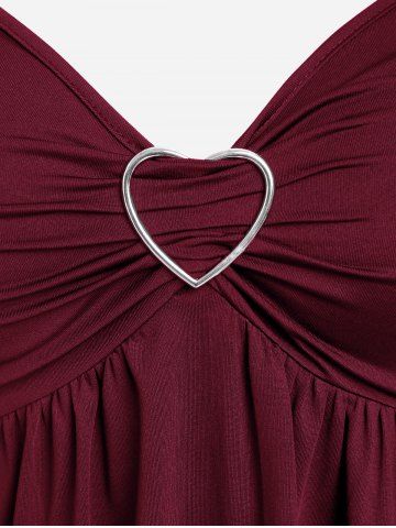Plus Size Lace Panel Heart-ring Buckles Handkerchiefs Tank Top