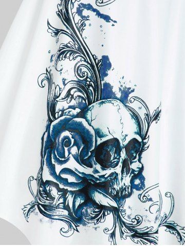 Plus Size & Curve Halter Plaid Skull Print Backless Gothic Modest Tankini  Swimsuit