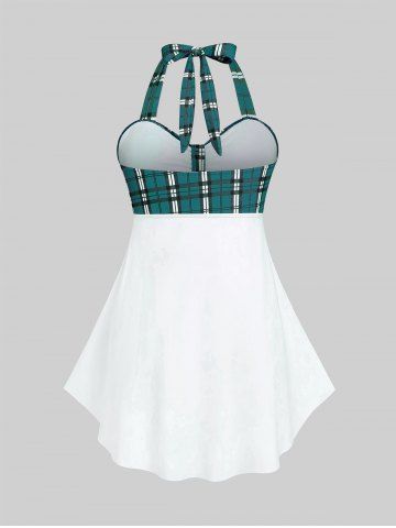 Plus Size & Curve Halter Plaid Skull Print Backless Gothic Modest Tankini  Swimsuit