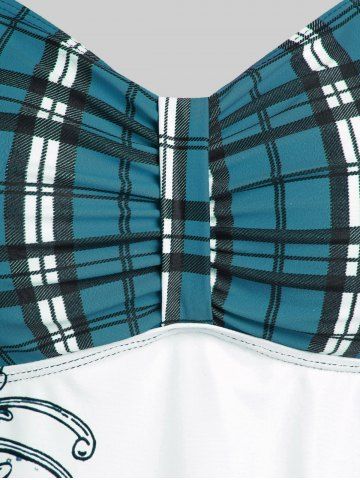 Plus Size & Curve Halter Plaid Skull Print Backless Gothic Modest Tankini  Swimsuit