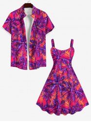 Tenue de Plage Contrastante Imprimé Cocotier Grande Taille pour Couples - Multi-A 