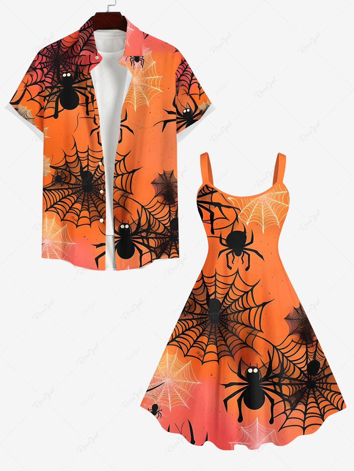 Ensemble Costume D'Halloween Imprimé Toile D'araignée Ombre Grande Taille pour Couples Rouge 
