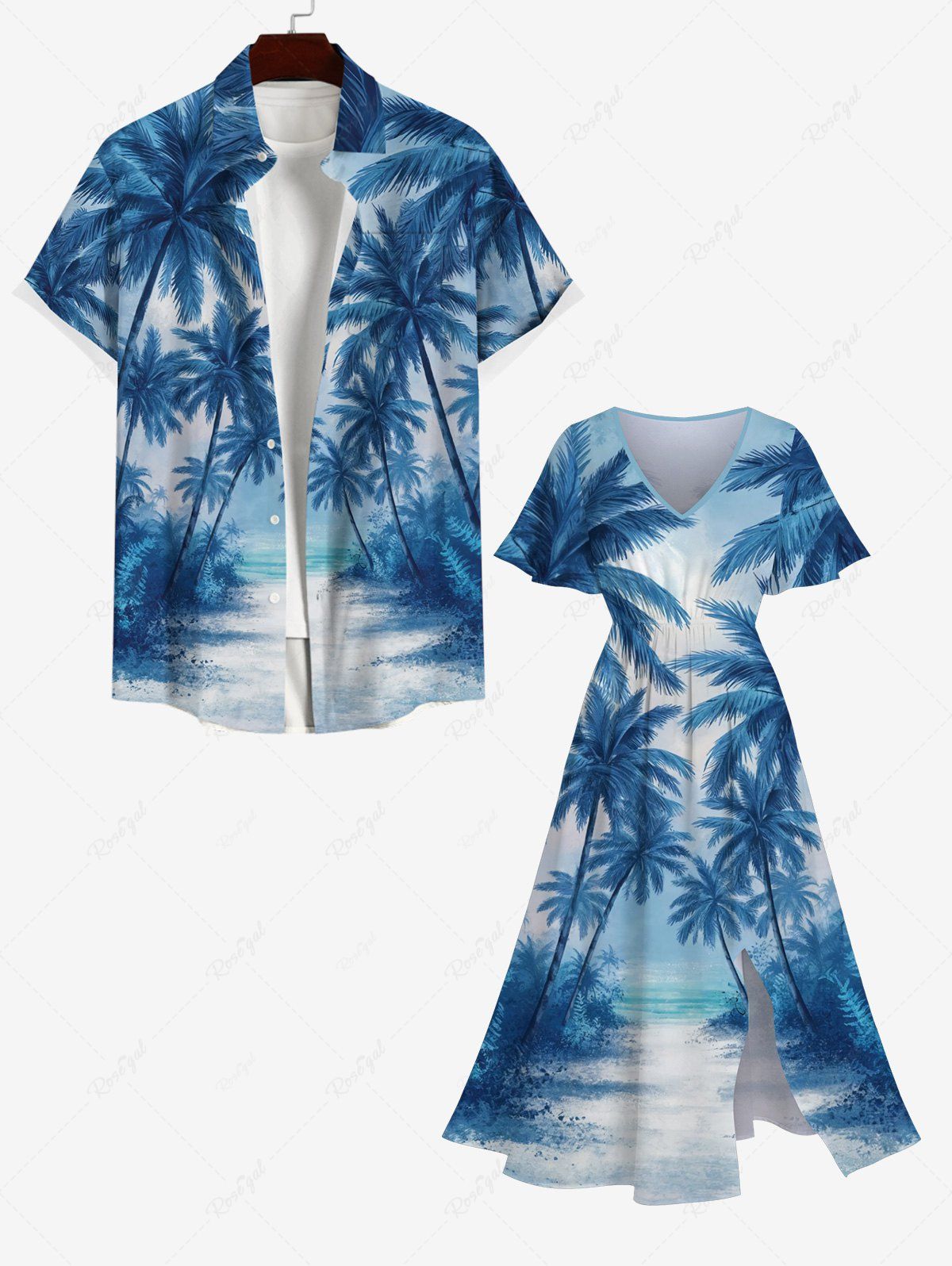 Costume de Plage Grande Taille Imprimé Ombre Cocotier pour la Plage Bleu Ciel 