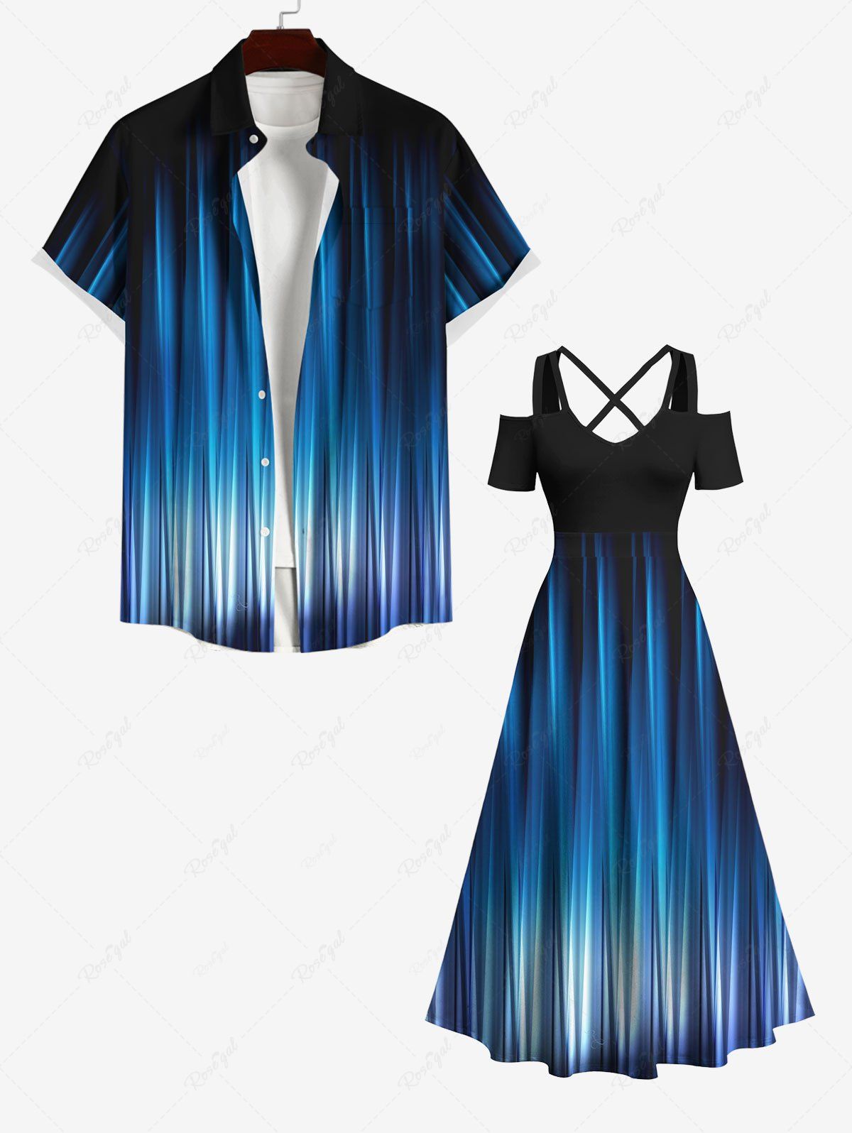 Shop Ombre Glitter Light Beam 3D Print Plus Size Matching Hawaii Beach Outfit For Couples  