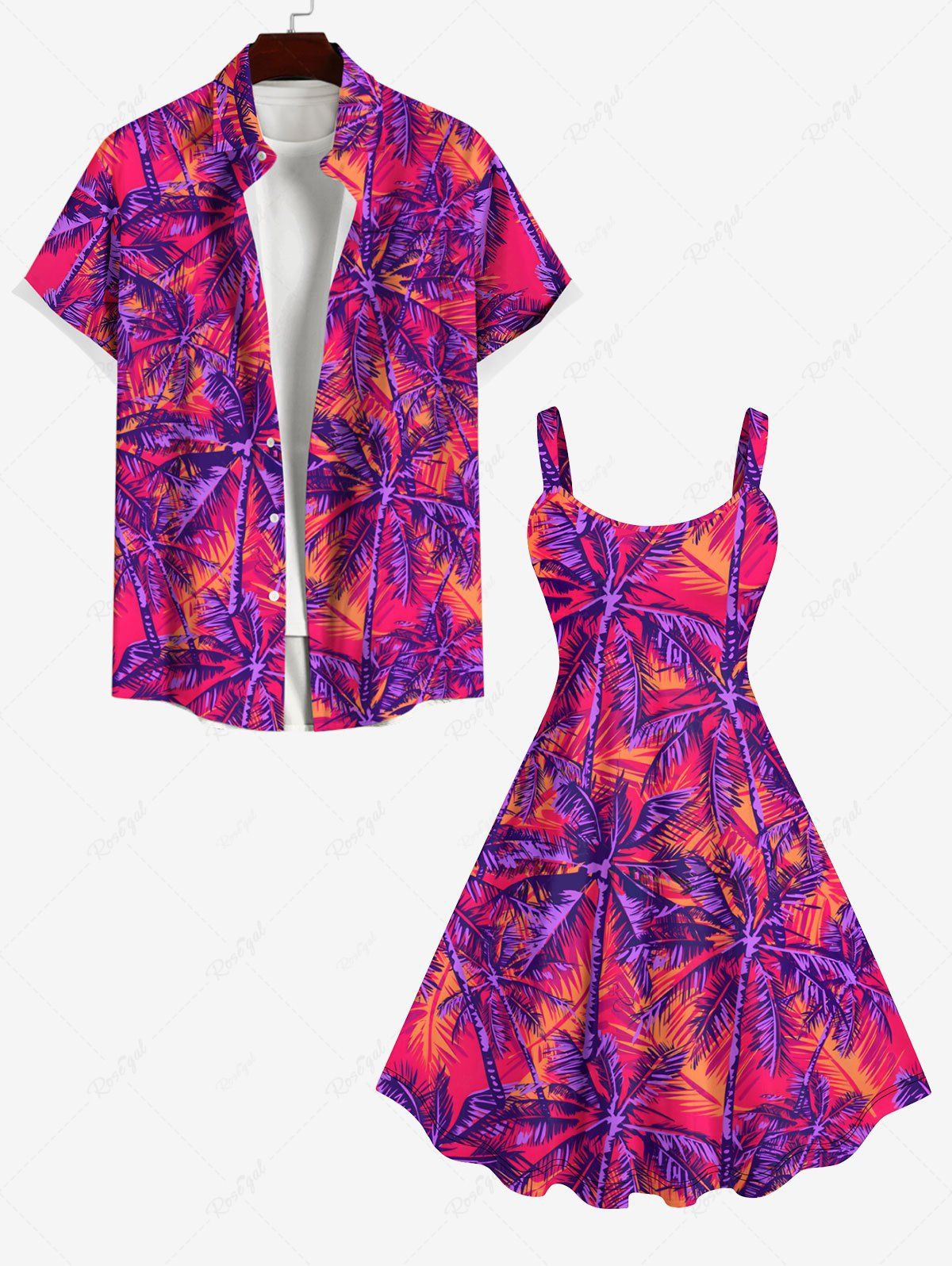 Tenue de Plage Contrastante Imprimé Cocotier Grande Taille pour Couples Multi-A 