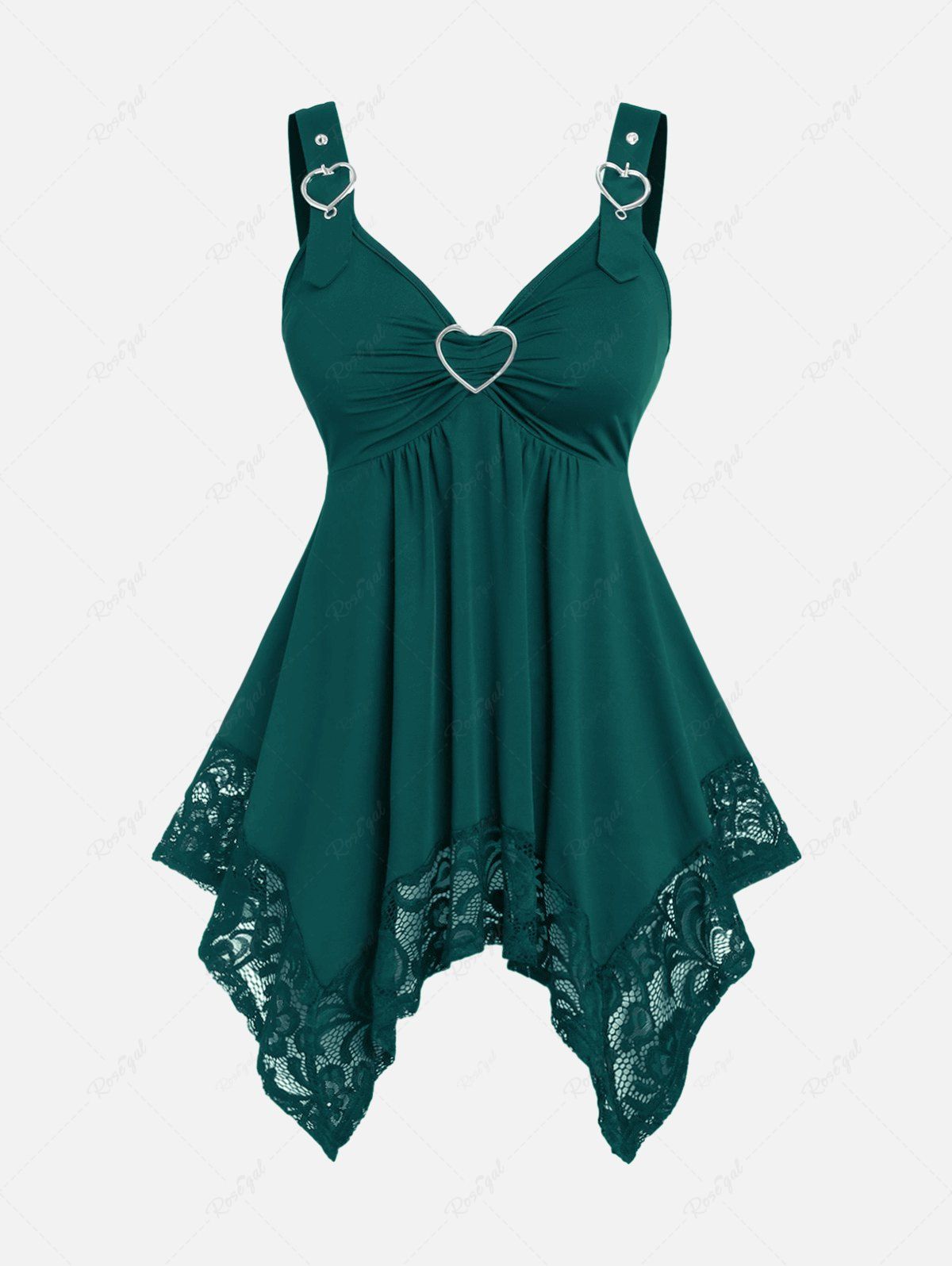 Best Plus Size Lace Panel Heart-ring Buckles Handkerchiefs Tank Top  