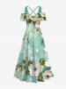 Floral Leaf Sea Print Plus Size Matching Hawaii Beach Outfit For Couples -  
