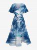 Costume de Plage Grande Taille Imprimé Ombre Cocotier pour la Plage - Bleu Ciel 