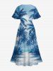 Costume de Plage Grande Taille Imprimé Ombre Cocotier pour la Plage - Bleu Ciel 