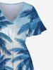 Costume de Plage Grande Taille Imprimé Ombre Cocotier pour la Plage - Bleu Ciel 