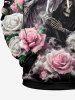 Ensemble Costume D'Halloween Imprimé Rose Crâne et Nuage Grande Taille pour Couples - Noir 