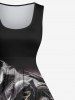 Ensemble Costume D'Halloween Imprimé Rose Crâne et Nuage Grande Taille pour Couples - Noir 