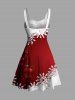 Christmas Sweetheart Neck Snowflake Bell Contrast Print Ruched Bust Belt Dress -  
