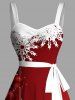 Christmas Sweetheart Neck Snowflake Bell Contrast Print Ruched Bust Belt Dress -  