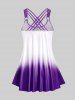 Plus Size & Curve Ombre Color Floral Print Crisscross Modest Tankini Swimsuit -  