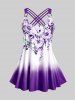 Plus Size & Curve Ombre Color Floral Print Crisscross Modest Tankini Swimsuit -  