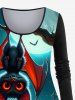 Plus Size Pumpkin Bat Cross Tombstone Glitter Moon Print Halloween Ombre Long Sleeves T-shirt -  