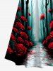 Plus Size Tree Forest Rose Flower Road Print Halloween Costume Ombre Crisscross A Line Maxi Dress -  