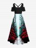 Maxi Robe Ligne A Croisée Ombre Forêt Fleur et Arbre Imprimés de Grande Taille - Multi-A 5X