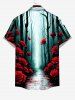 Plus Size Tree Forest Rose Flower Road Print Halloween Ombre Button Pocket Shirt For Men -  