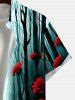 Plus Size Tree Forest Rose Flower Road Print Halloween Ombre Button Pocket Shirt For Men -  