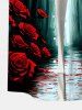 Plus Size Tree Forest Rose Flower Road Print Halloween Ombre Button Pocket Shirt For Men -  