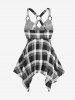 Plus Size Checked Rings Frilled Cinched Handkerchief Hem Tank Top -  