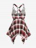 Plus Size Checked Rings Frilled Cinched Handkerchief Hem Tank Top -  