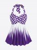 Plus Size Polka Dot Halter Twist Cinched Ruched Boyshorts Tankini Swimsuit -  