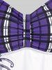 Plus Size & Curve Halter Plaid Skull Print Backless Gothic Modest Tankini  Swimsuit -  