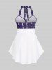 Plus Size & Curve Halter Plaid Skull Print Backless Gothic Modest Tankini  Swimsuit -  