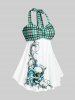 Plus Size & Curve Halter Plaid Skull Print Backless Gothic Modest Tankini  Swimsuit -  