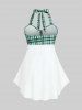 Plus Size & Curve Halter Plaid Skull Print Backless Gothic Modest Tankini  Swimsuit -  