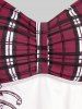 Maillot de bain tankini gothique modeste dos nu à imprimé tête de mort et à carreaux grande taille et courbe - Rouge foncé 4X