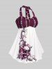 Plus Size & Curve Halter Plaid Skull Print Backless Gothic Modest Tankini  Swimsuit -  