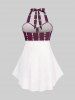Plus Size & Curve Halter Plaid Skull Print Backless Gothic Modest Tankini  Swimsuit -  