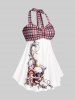 Plus Size & Curve Halter Plaid Skull Print Backless Gothic Modest Tankini  Swimsuit -  