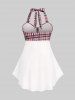 Plus Size & Curve Halter Plaid Skull Print Backless Gothic Modest Tankini  Swimsuit -  